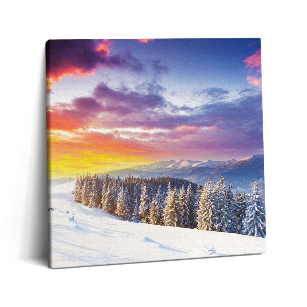 Tablou pe pânză canvas 60x60 Peisaj montan de iarnă