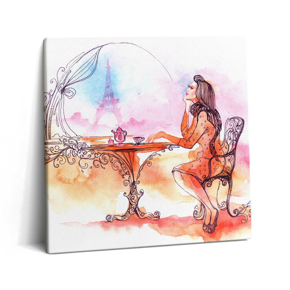 Tablou pe pânză canvas 60x60 O femeie bea ceai la Paris
