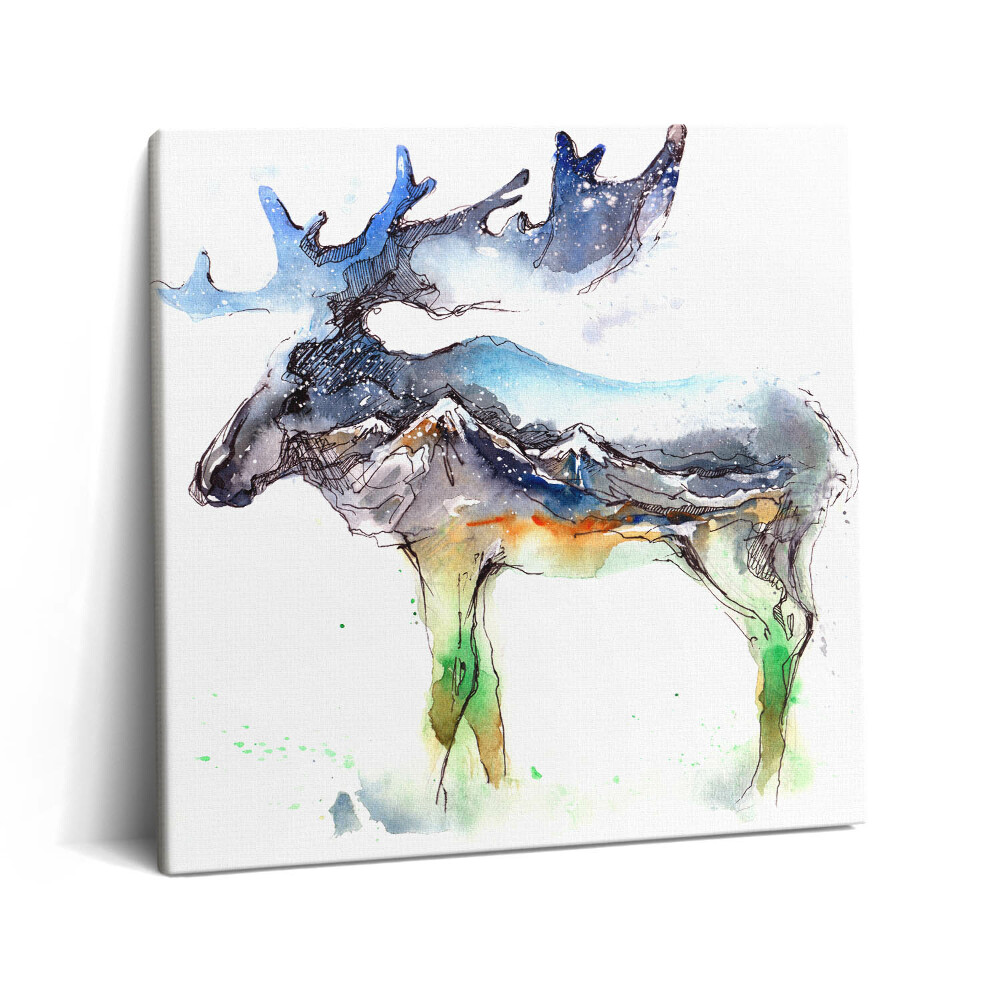 Tablou pe pânză canvas 60x60 Elan pictat cu peisaj montan