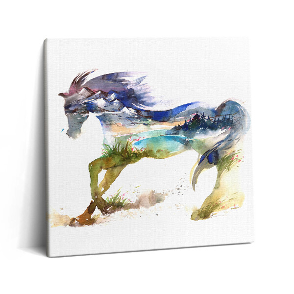 Tablou pe pânză canvas 60x60 Calul și peisajul pictat