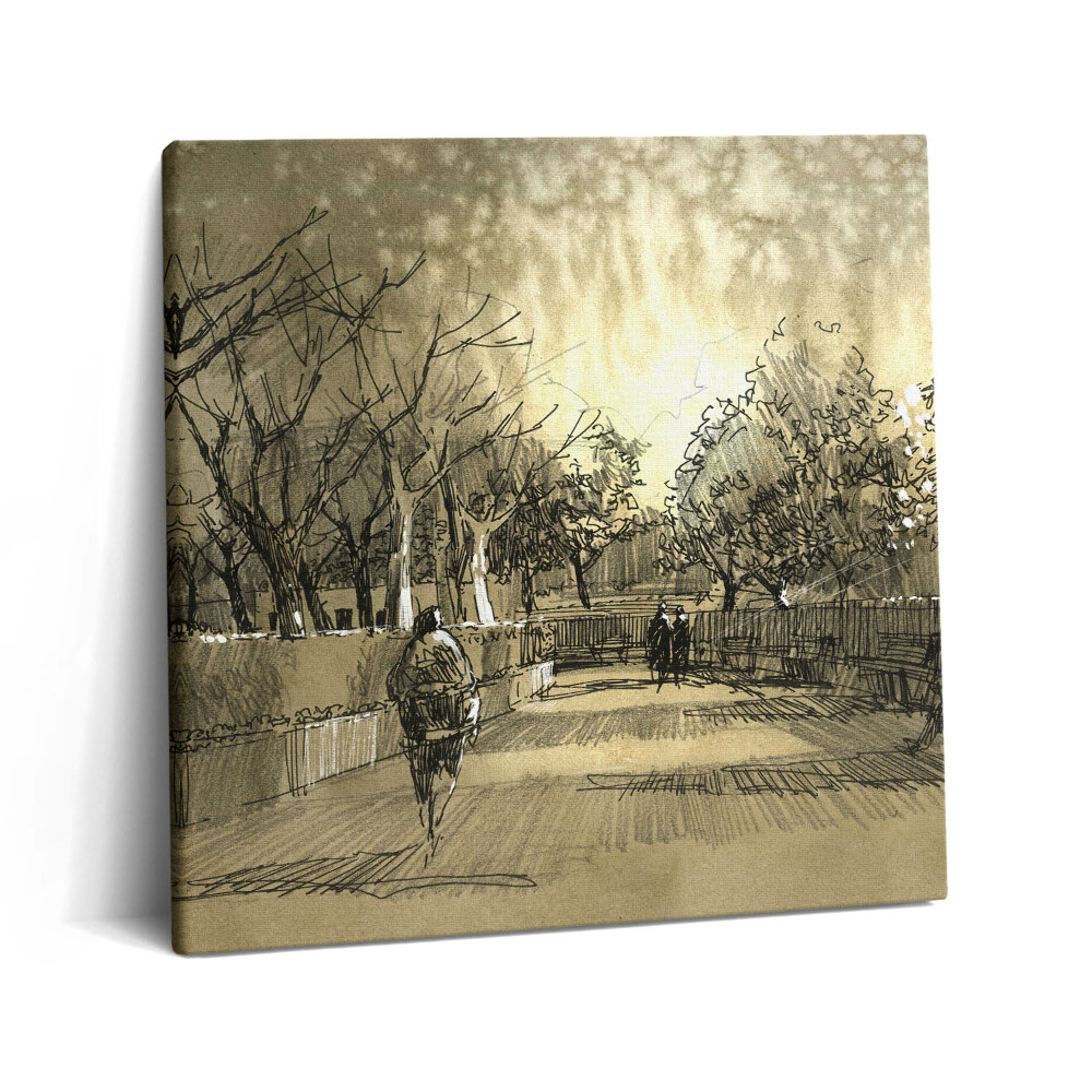 Tablou pe pânză canvas 60x60 Schiță - Parc și copaci în sepia