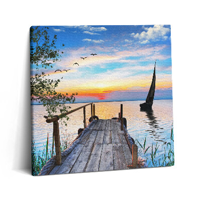 Tablou pe pânză canvas 60x60 Peisaj lacustru cu o barcă