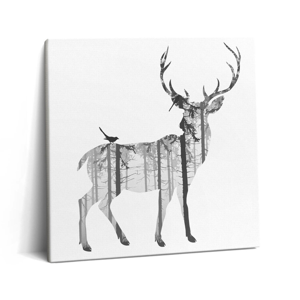 Tablou pe pânză canvas 60x60 Silueta unui cerb și a pădurii