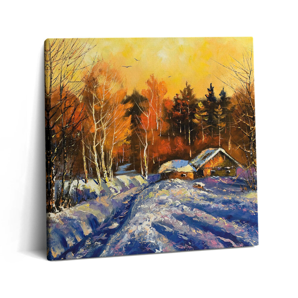 Tablou pe pânză canvas 60x60 Seară în satul de iarnă