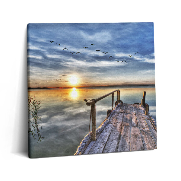 Tablou pe pânză canvas 60x60 Apus de soare peste lac