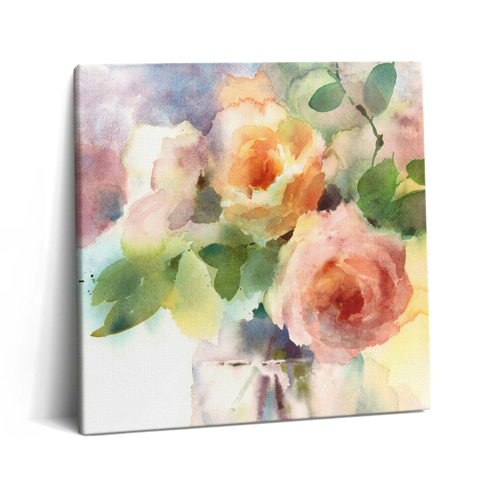 Tablou pe pânză canvas 60x60 Trandafiri în acuarelă într-o vază