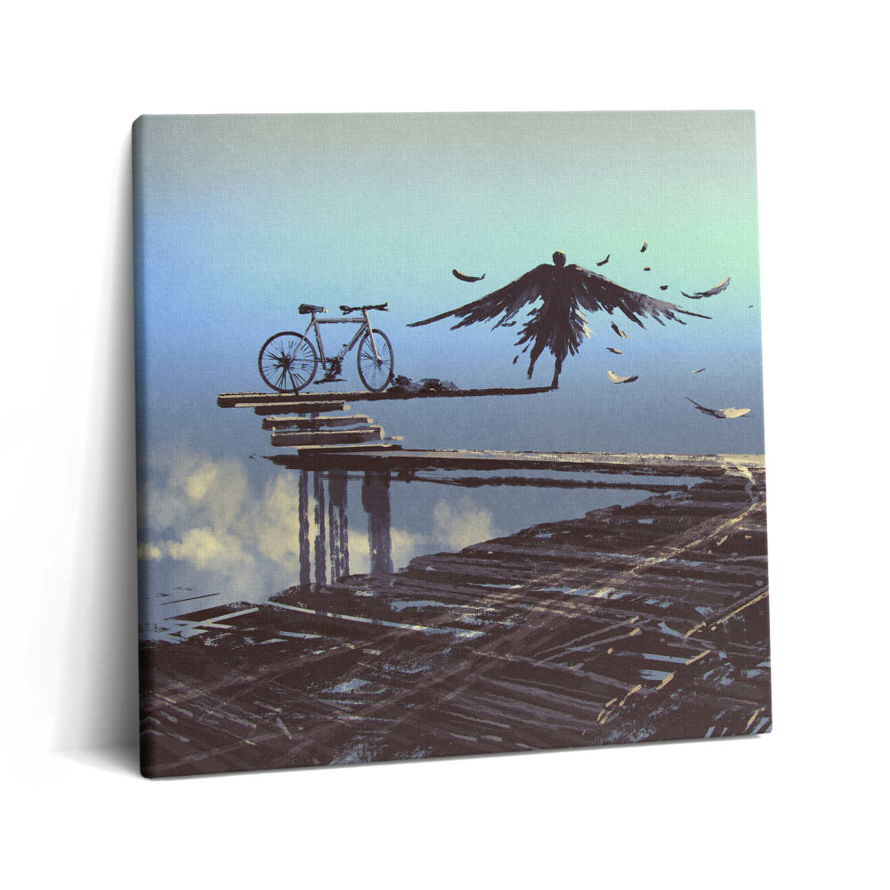 Tablou pe pânză canvas 60x60 Ilustrație a unui înger și a unei biciclete