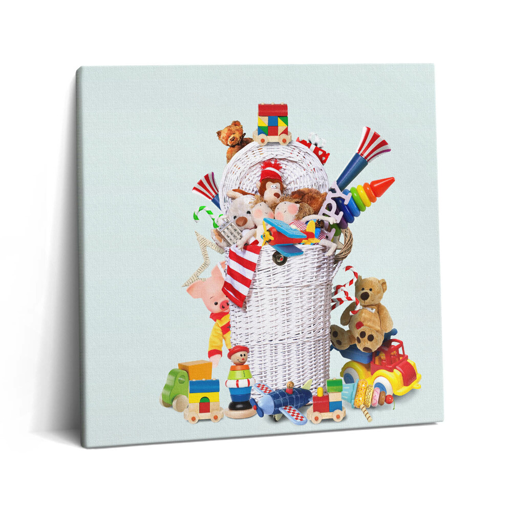 Tablou pe pânză canvas 60x60 Coș de răchită cu jucării