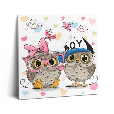 Tablou pe pânză canvas 60x60 Două bufnițe drăguțe