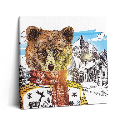 Tablou pe pânză canvas 60x60 Ursul într-o eșarfă