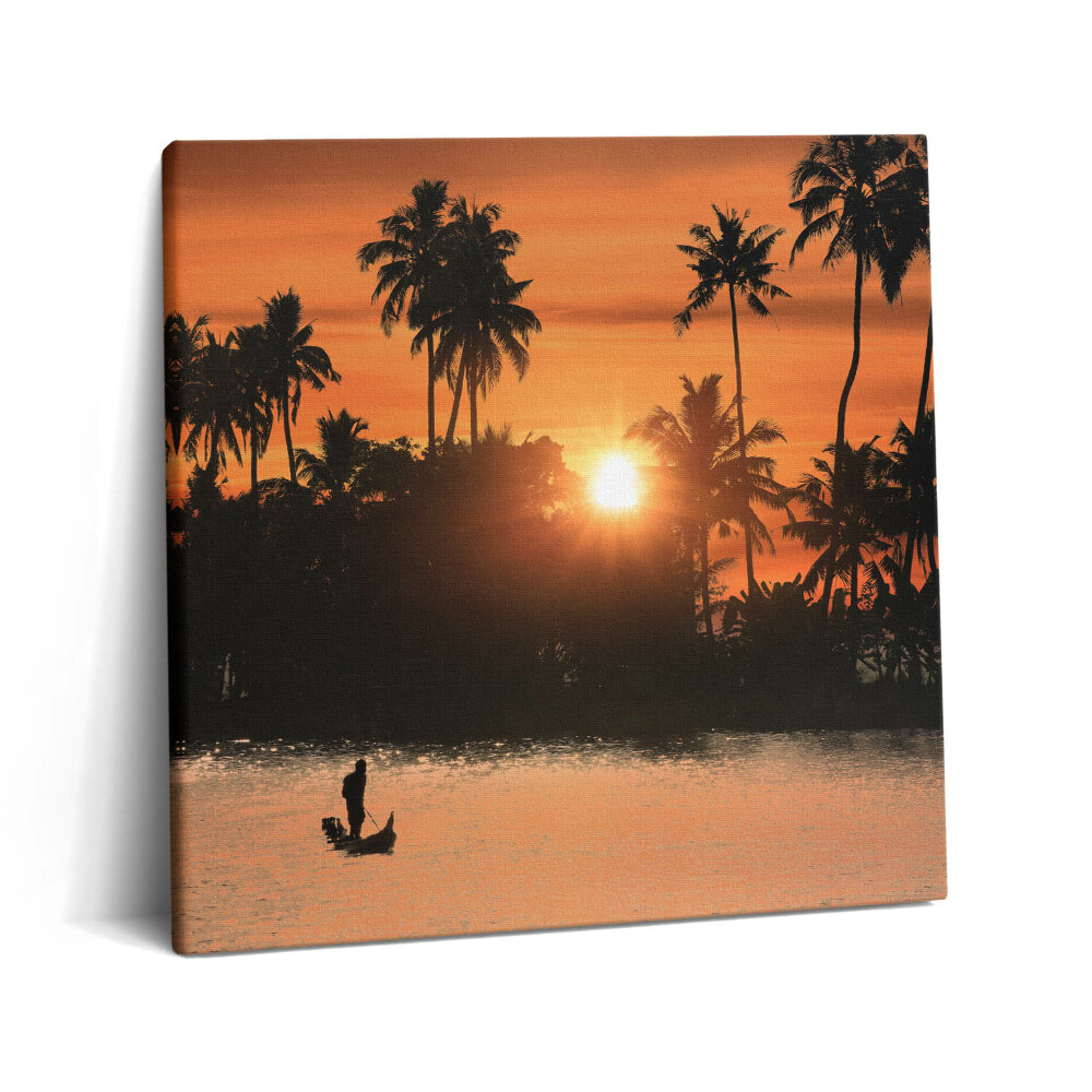 Tablou pe pânză canvas 60x60 Apus de soare și palmieri în vacanță