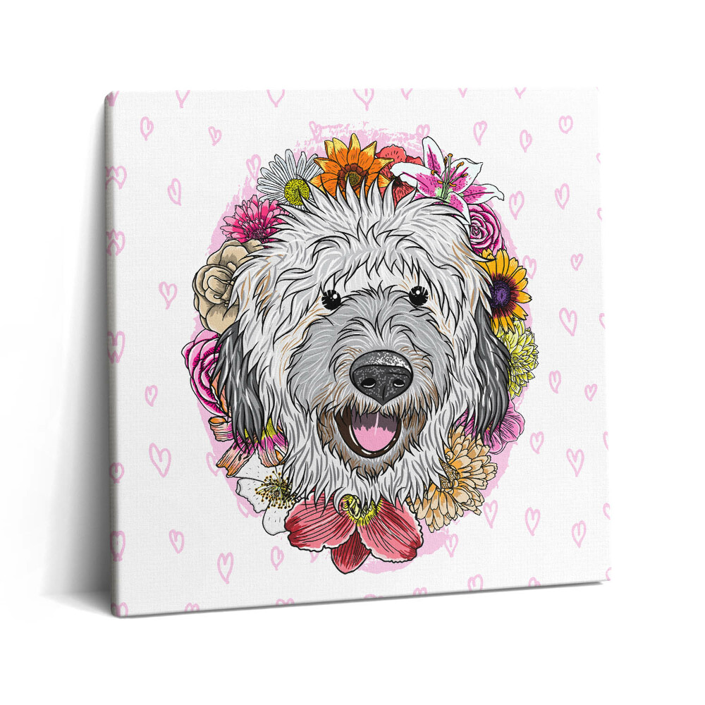 Tablou pe pânză canvas 60x60 Câine fericit în flori