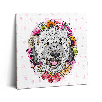 Tablou pe pânză canvas 60x60 Câine fericit în flori