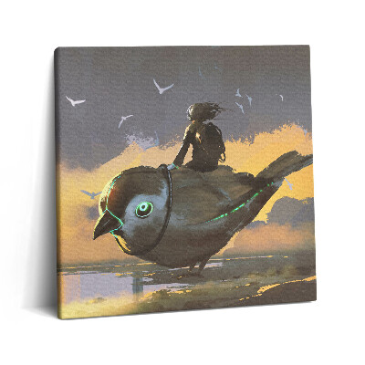 Tablou pe pânză canvas 60x60 O fată stă pe o pasăre