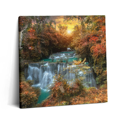 Tablou pe pânză canvas 60x60 Apus de soare peste cascadă