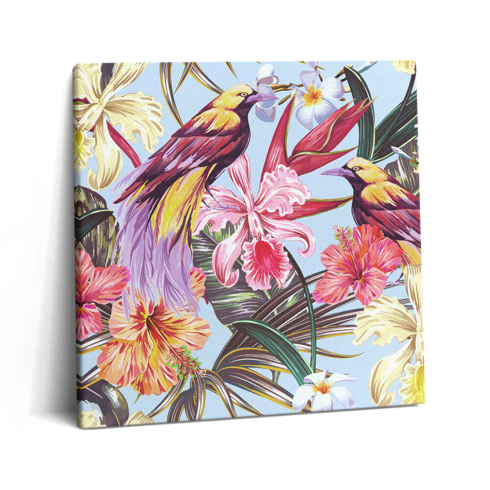 Tablou pe pânză canvas 60x60 Ilustrație cu păsări pe o ramură