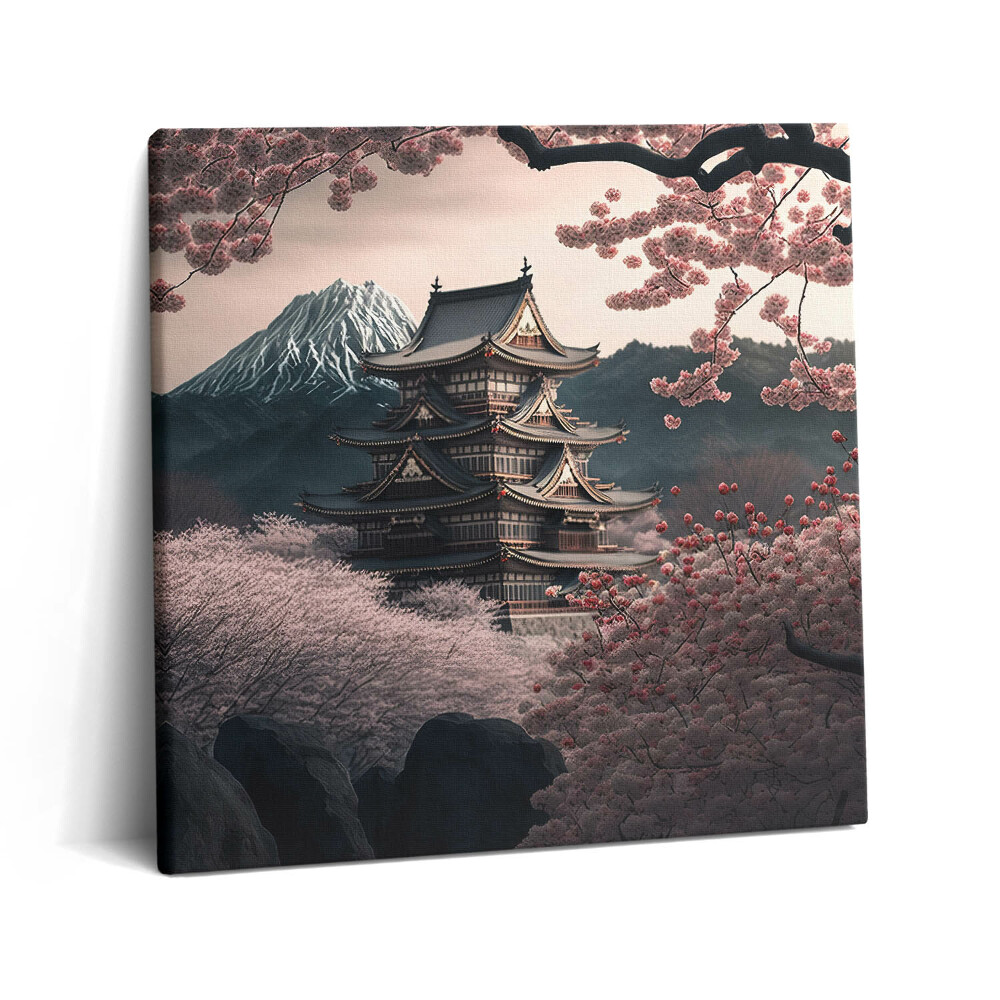 Tablou pe pânză canvas 60x60 Turnul Asiatic și Florile de Cireș