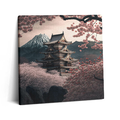 Tablou pe pânză canvas 60x60 Turnul Asiatic și Florile de Cireș