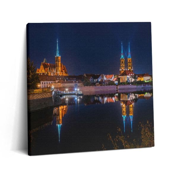 Tablou pe pânză canvas 60x60 Catedrala din Wrocław noaptea