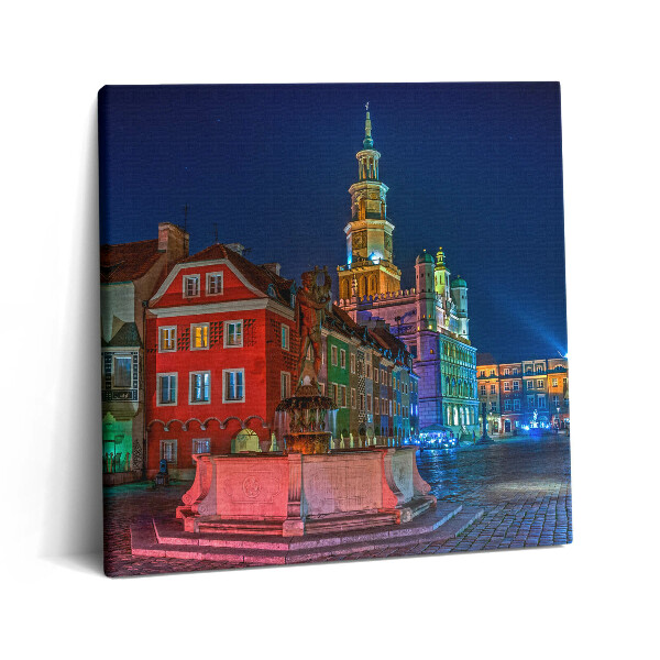 Tablou pe pânză canvas 60x60 Piața Poznań noaptea
