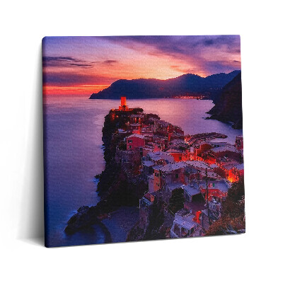 Tablou pe pânză canvas 60x60 Oraș de la malul mării seara