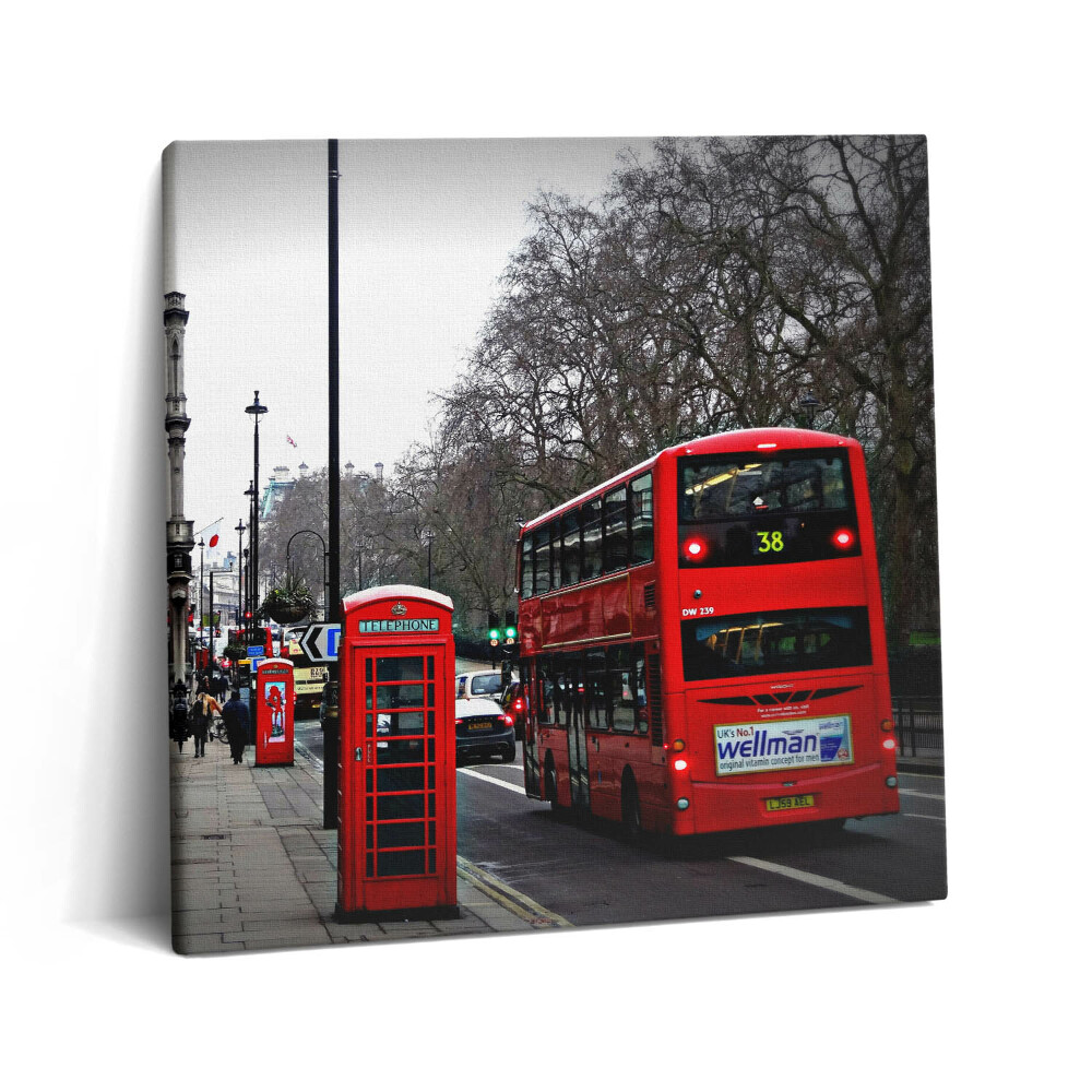 Tablou pe pânză canvas 60x60 Autobuz și cabină telefonică englezească