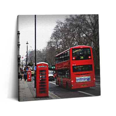 Tablou pe pânză canvas 60x60 Autobuz și cabină telefonică englezească