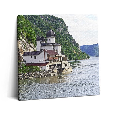 Tablou pe pânză canvas 60x60 Biserica de lângă apă