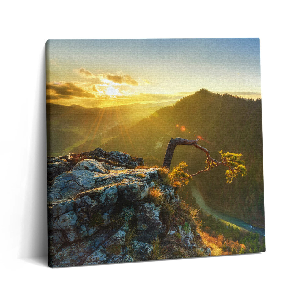 Tablou pe pânză canvas 60x60 Apus de soare peste munți