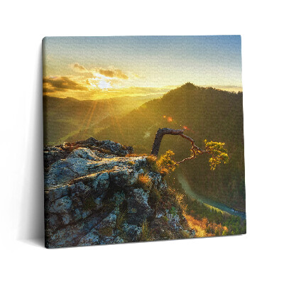 Tablou pe pânză canvas 60x60 Apus de soare peste munți