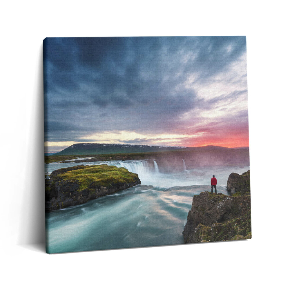 Tablou pe pânză canvas 60x60 Peisaj cu cascada Godafoss