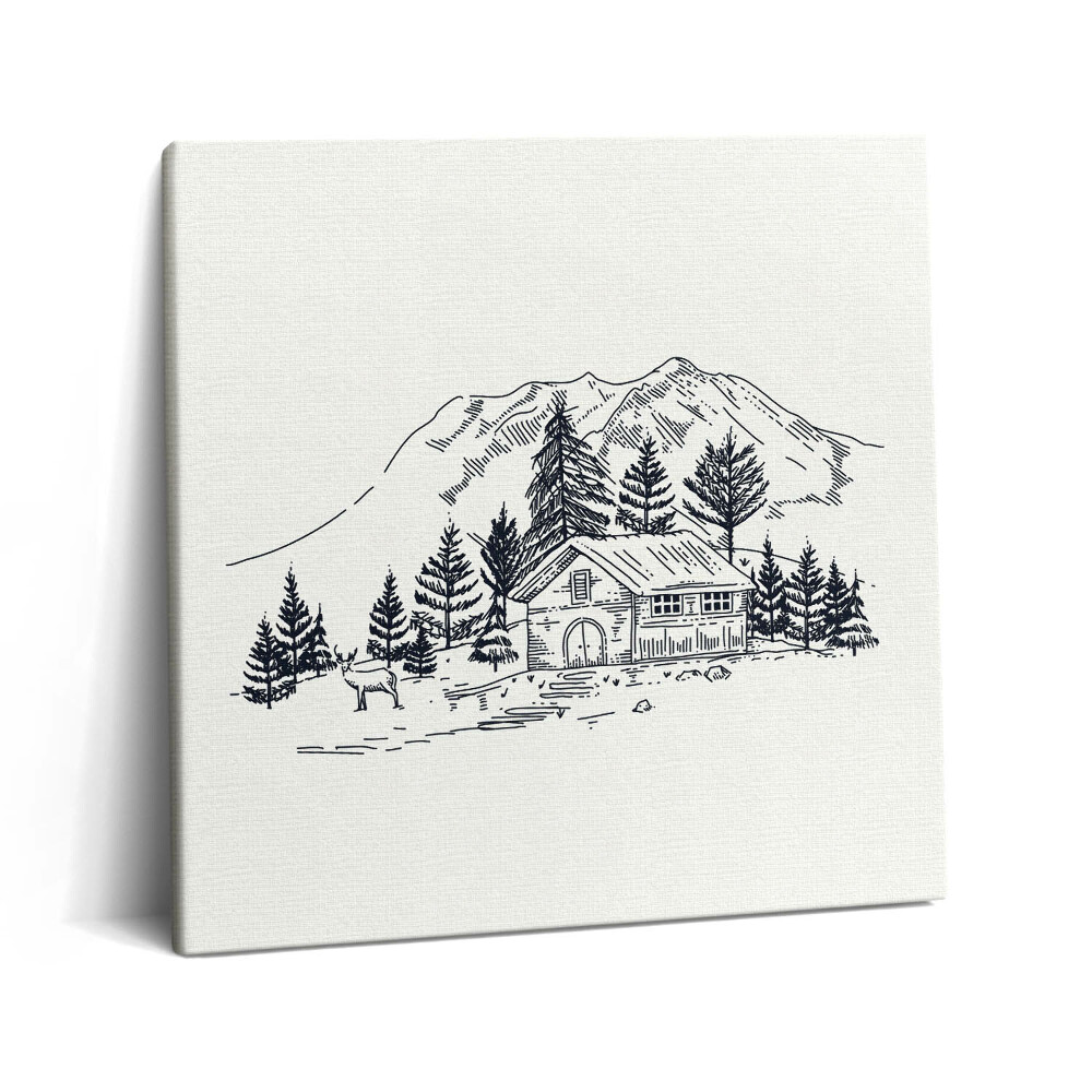 Tablou pe pânză canvas 60x60 Desenul unei cabane de munte