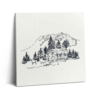 Tablou pe pânză canvas 60x60 Desenul unei cabane de munte
