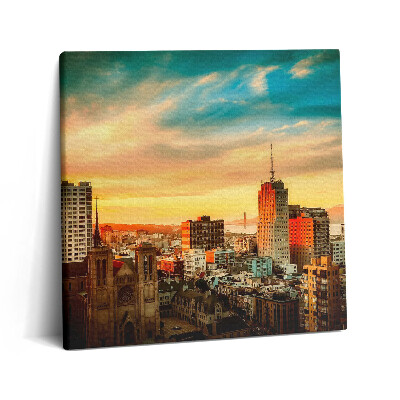 Tablou pe pânză canvas 60x60 Panoramă a orașului la răsăritul soarelui