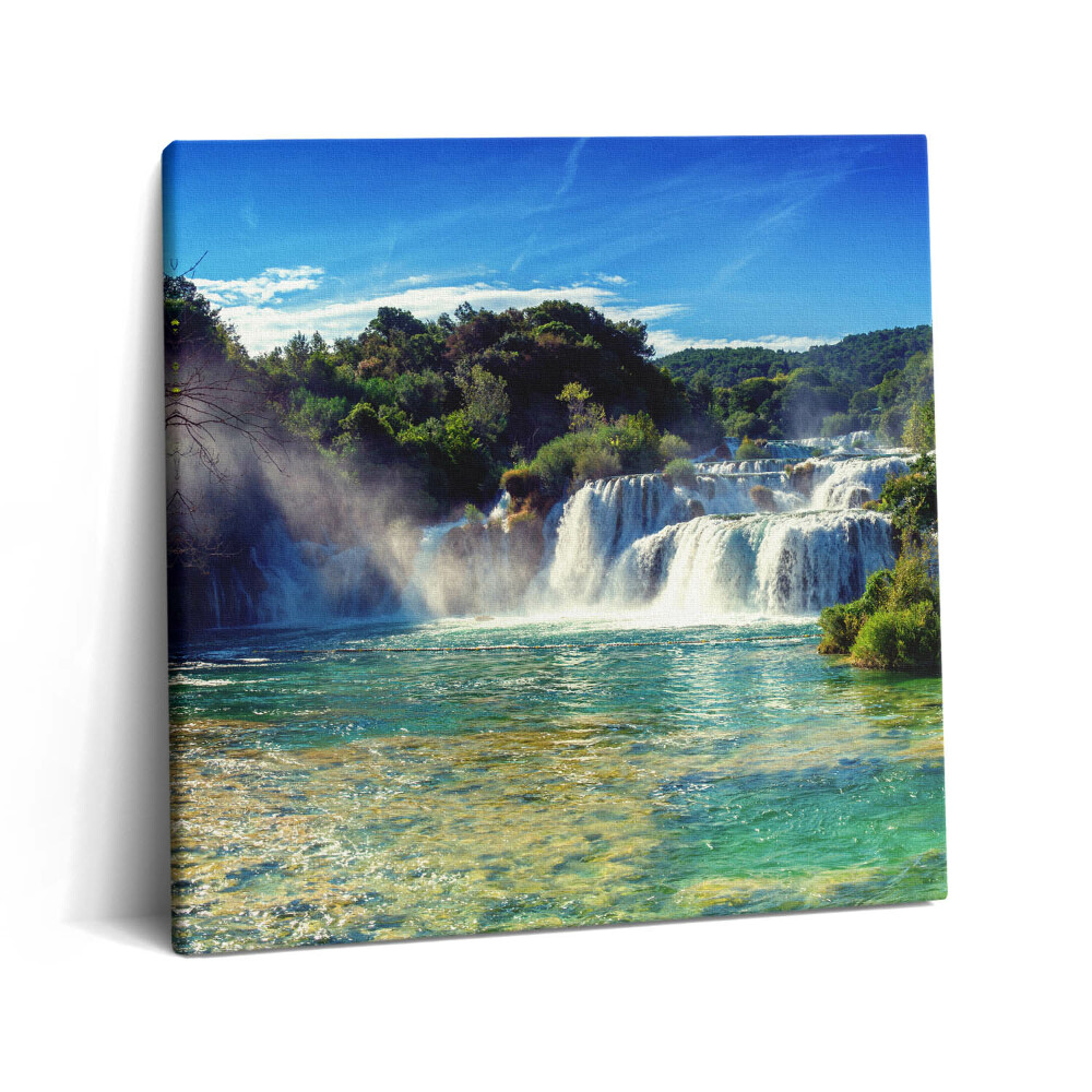 Tablou pe pânză canvas 60x60 Peisaj forestier și cascadă