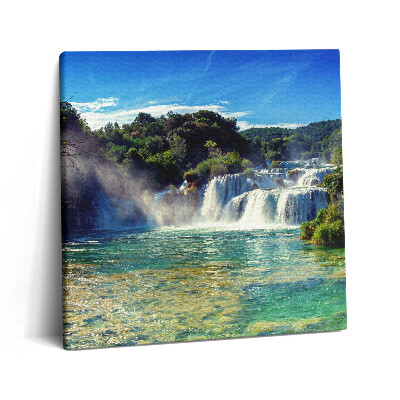 Tablou pe pânză canvas 60x60 Peisaj forestier și cascadă