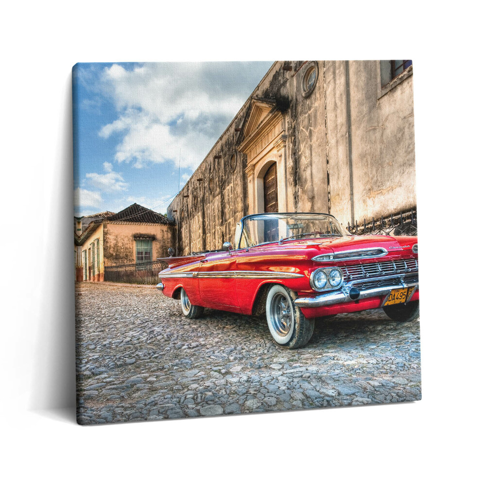 Tablou pe pânză canvas 60x60 Mașină roșie veche în cartierul columbian