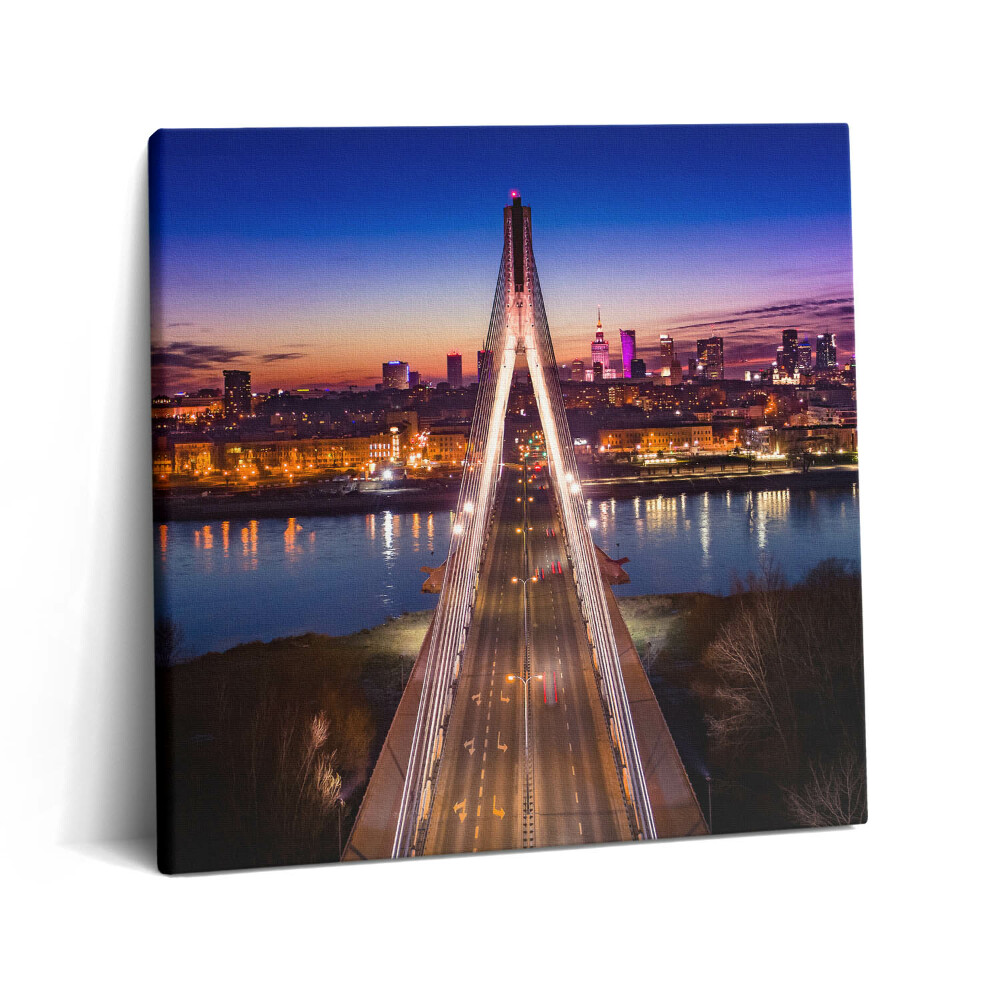 Tablou pe pânză canvas 60x60 Podul și orașul seara
