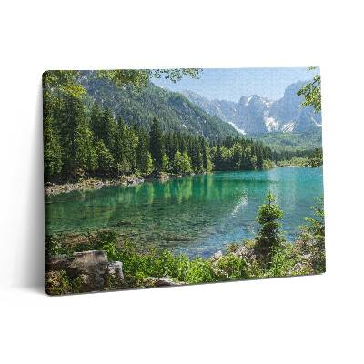 Pictură pe pânză 80x60 Peisaj montan al unui lac în pădure