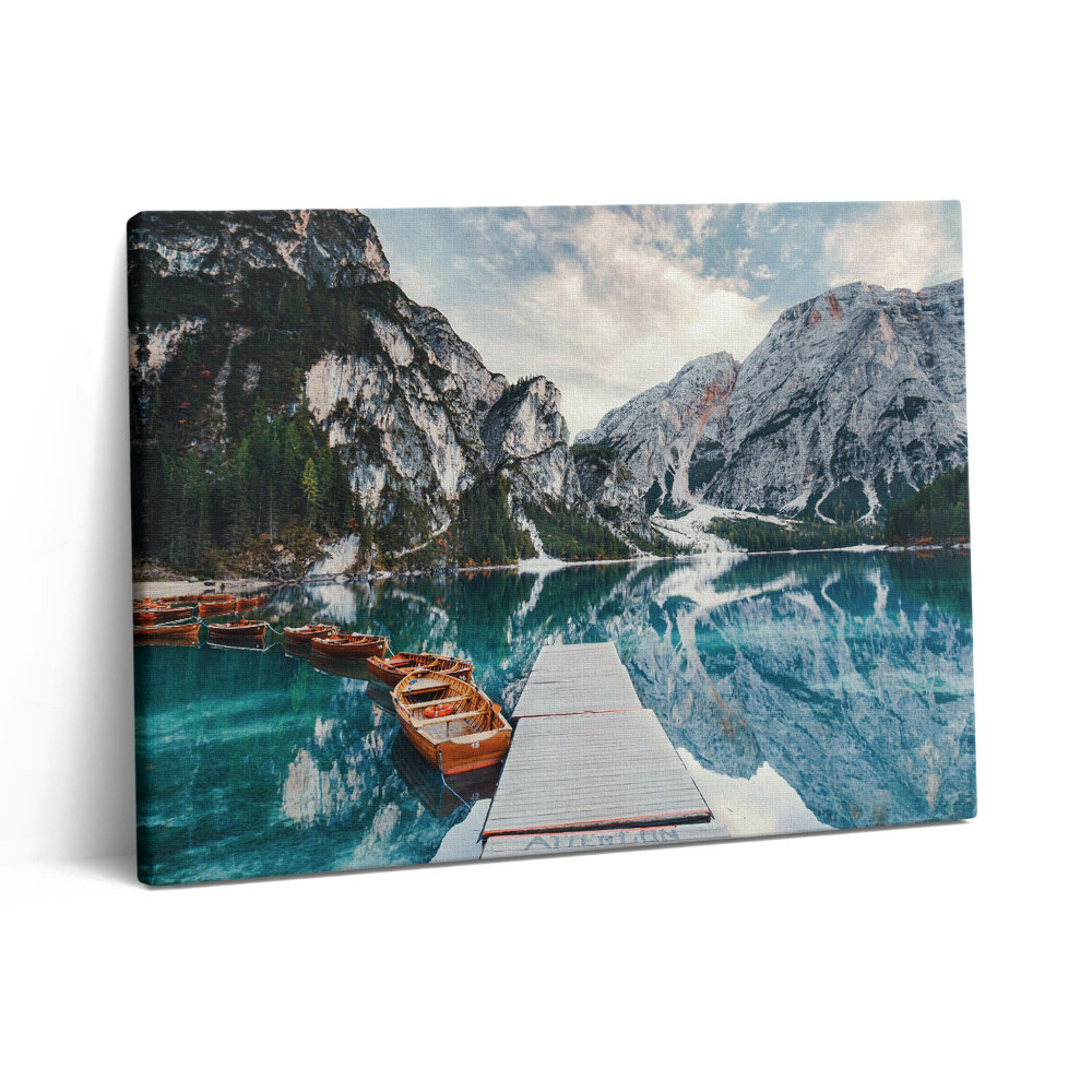 Pictură pe pânză 80x60 O barcă pe un lac din munți