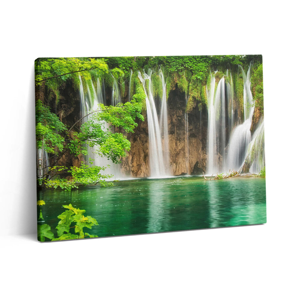 Pictură pe pânză 80x60 Natură - cascadă și vegetație lac