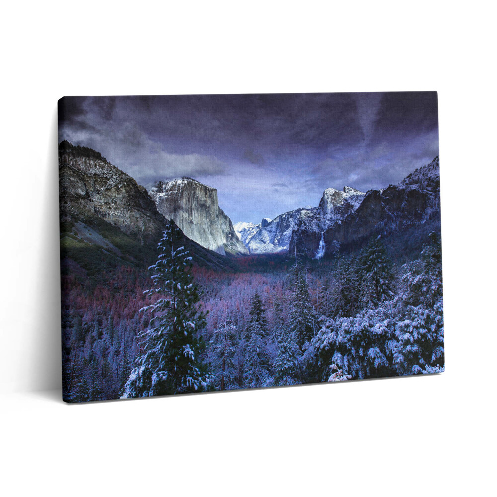 Pictură pe pânză 80x60 Peisaj de iarnă cu munți și păduri