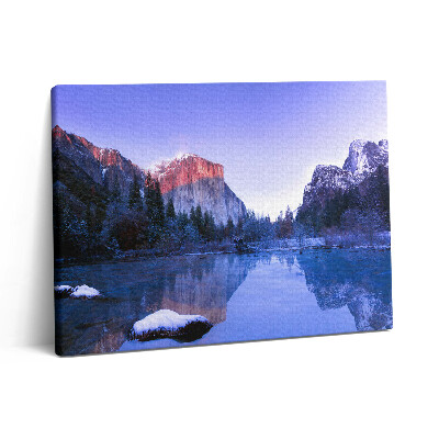 Pictură pe pânză 80x60 Peisaj lacustru de iarnă