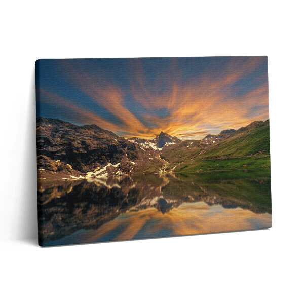 Pictură pe pânză 80x60 Lacul de munte și apusul soarelui