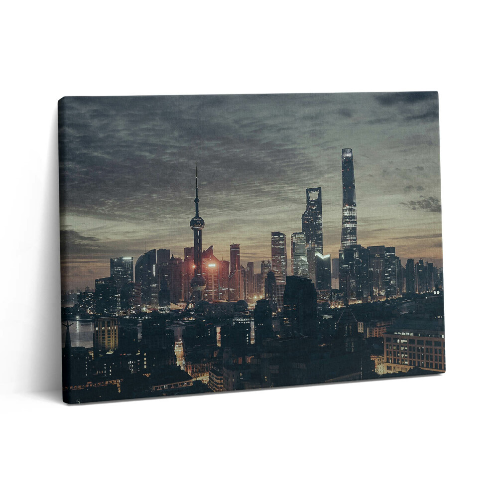 Pictură pe pânză 80x60 Orizontul orașului Shanghai noaptea