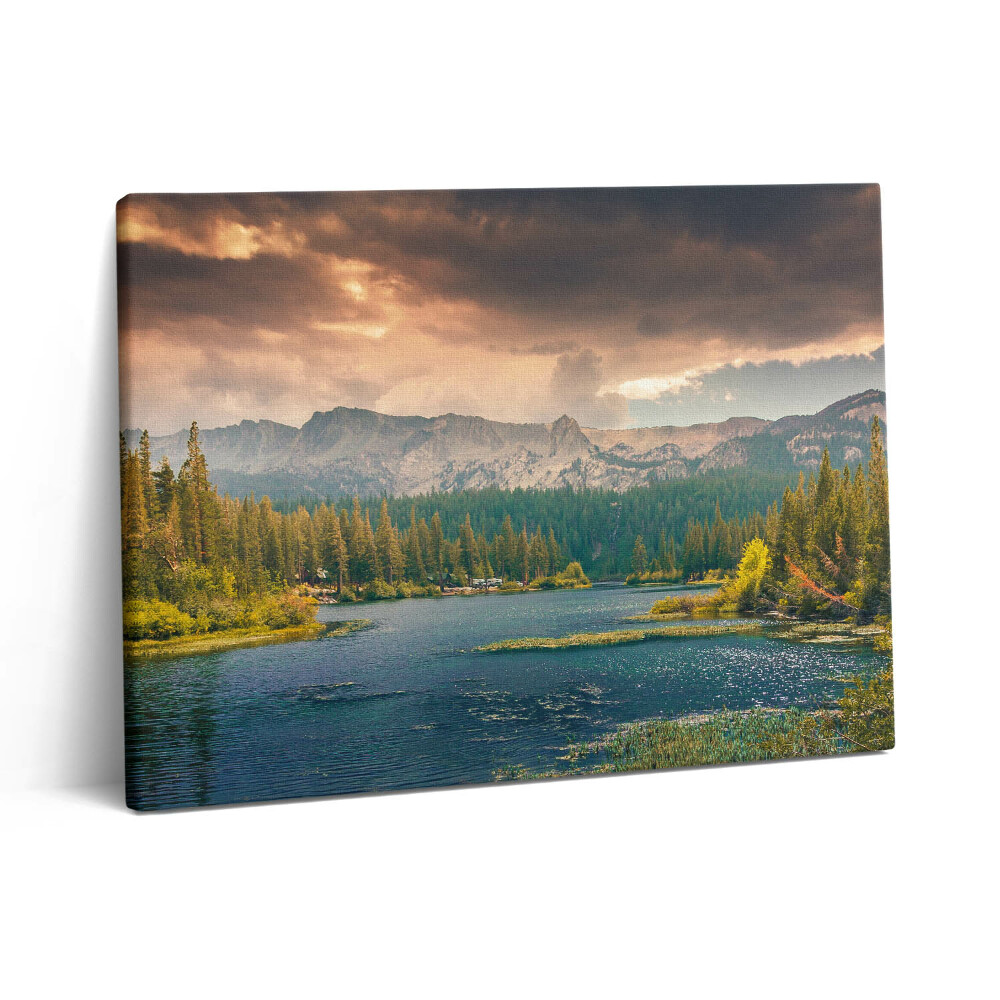 Pictură pe pânză 80x60 Peisaj forestier munți și lac