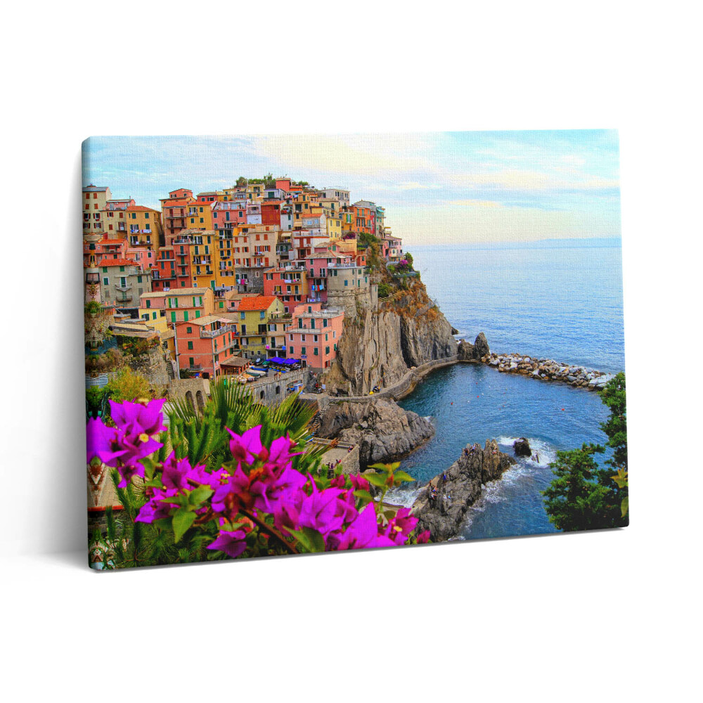 Pictură pe pânză 80x60 Flori și coasta Cinque Terre, Italia