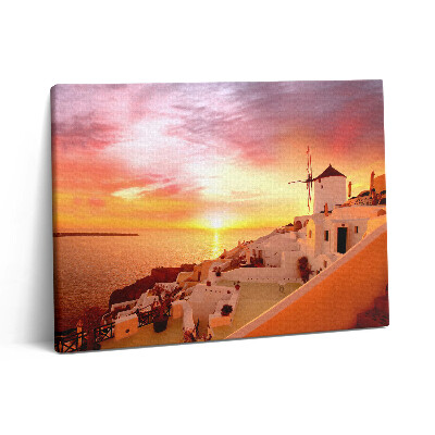 Pictură pe pânză 80x60 Santorini cu o moară de vânt veche