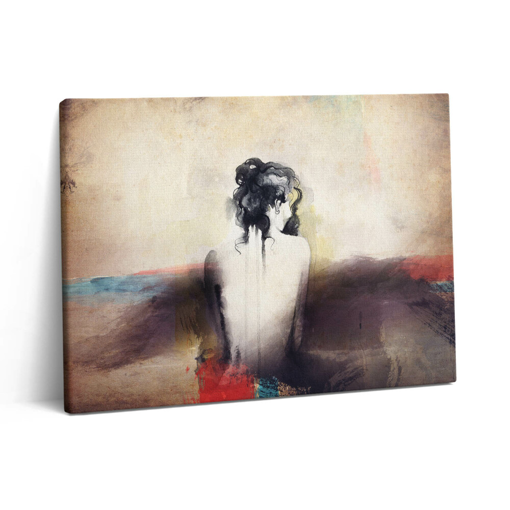 Pictură pe pânză 80x60 Acuarelă abstractă - portret de femeie