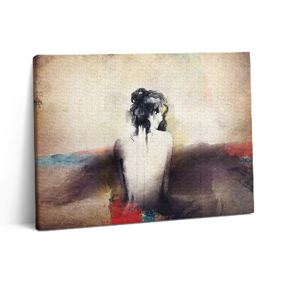 Pictură pe pânză 80x60 Acuarelă abstractă - portret de femeie